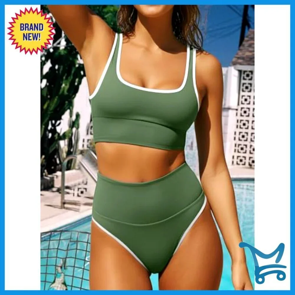 High Waisted Bikini Set Tummy Control High Cut Two Piece Swimsuit Slim Fit